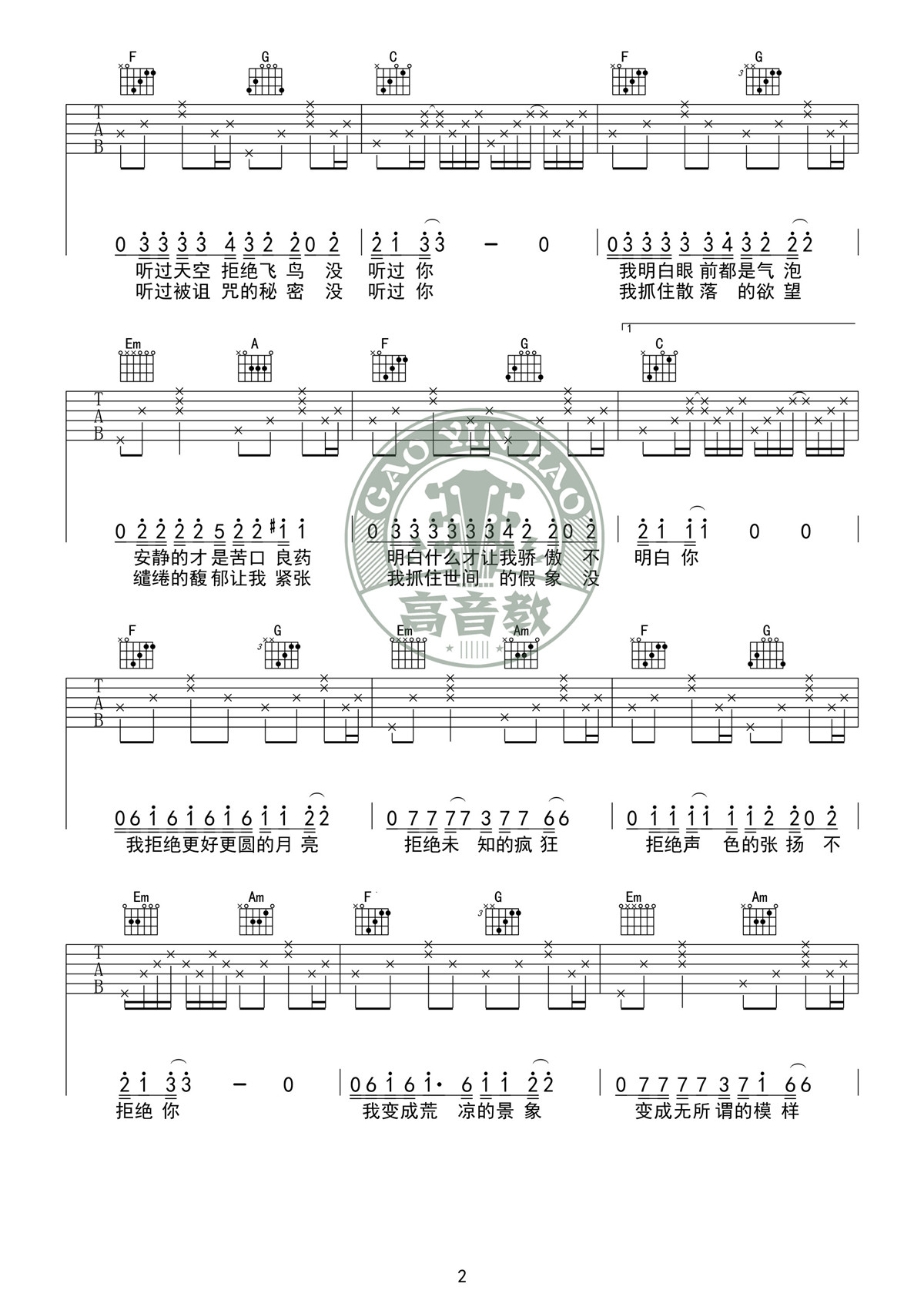 《奇妙能力歌 c调标准版高清版》吉他谱