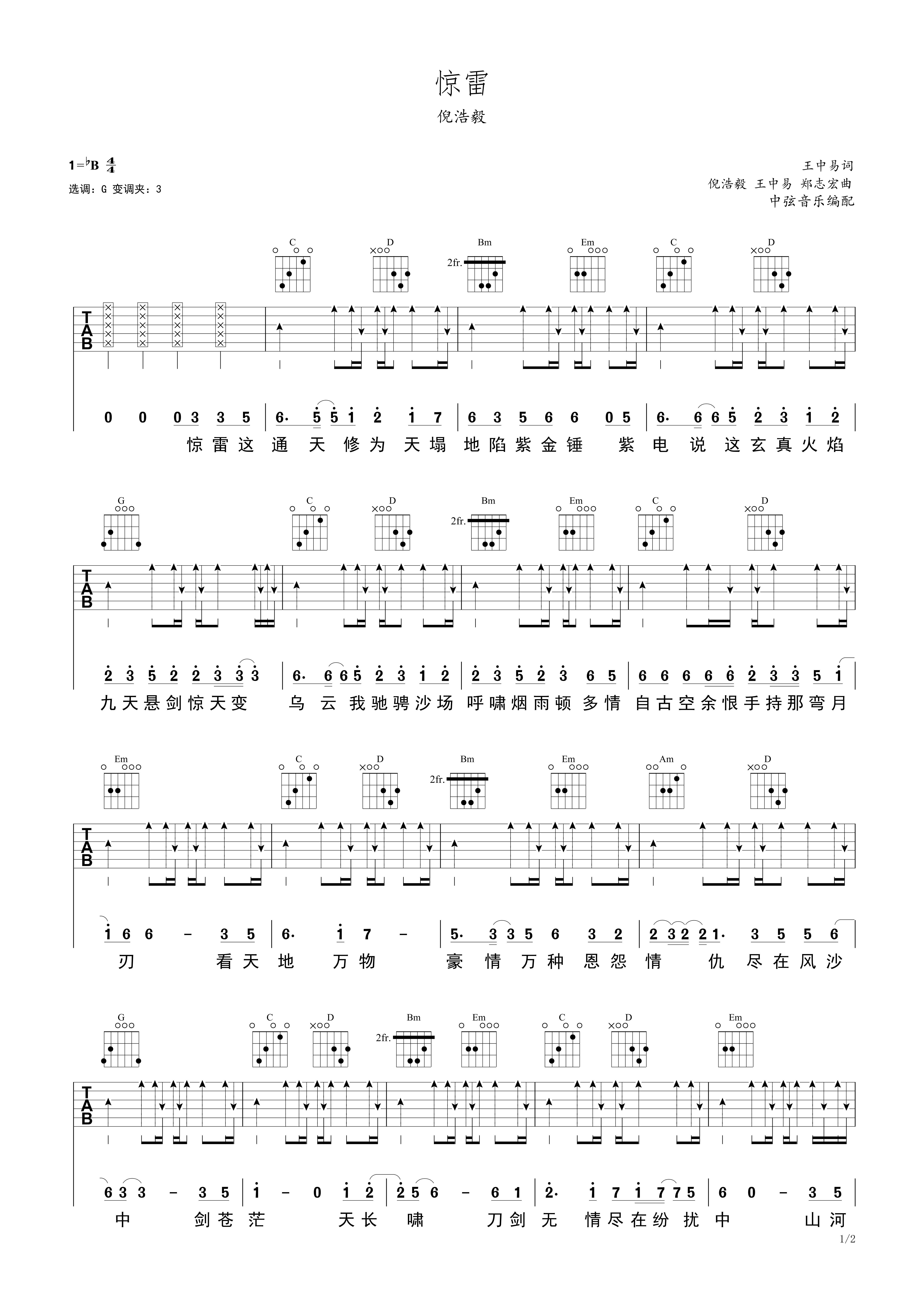 主题:倪浩毅《惊雷》吉他谱