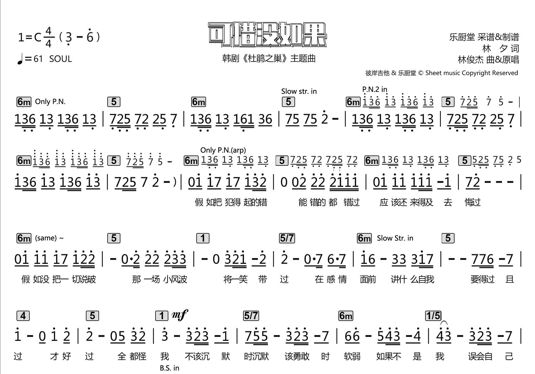 林俊杰《可惜没如果 标准乐队伴奏总谱》吉他谱