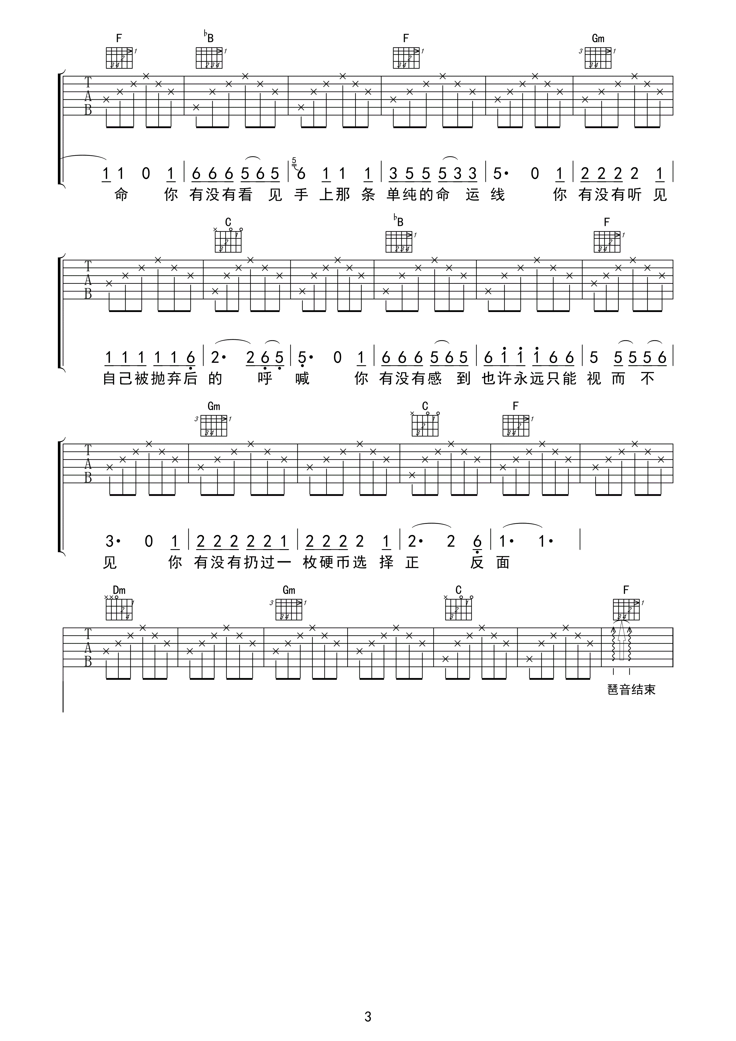 《汪峰 硬币吉他谱【高清】》吉他谱