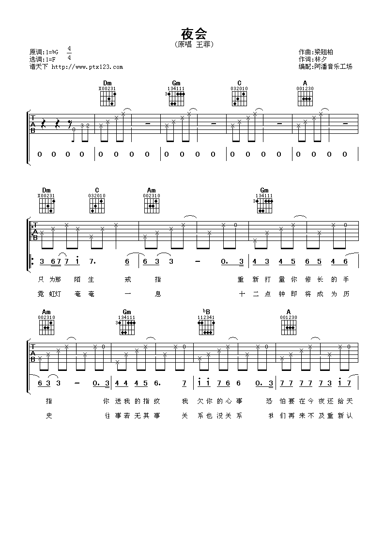 《王菲《夜会》》吉他谱