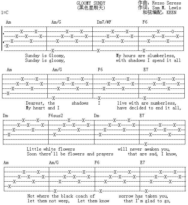 《rezso seress gloomy sunday黑色星期天》吉他谱