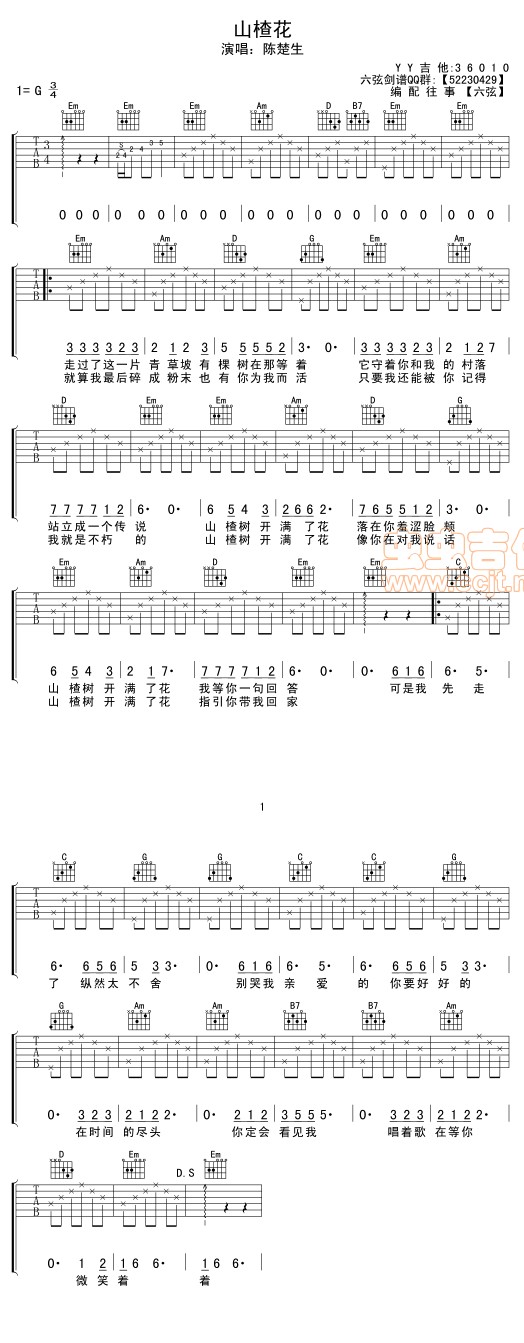 山楂花吉他谱--陈楚生 吉他谱