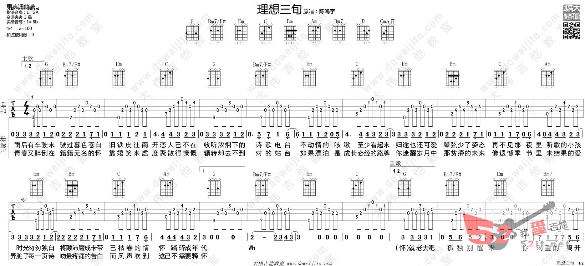 陈鸿宇《理想三旬》吉他谱