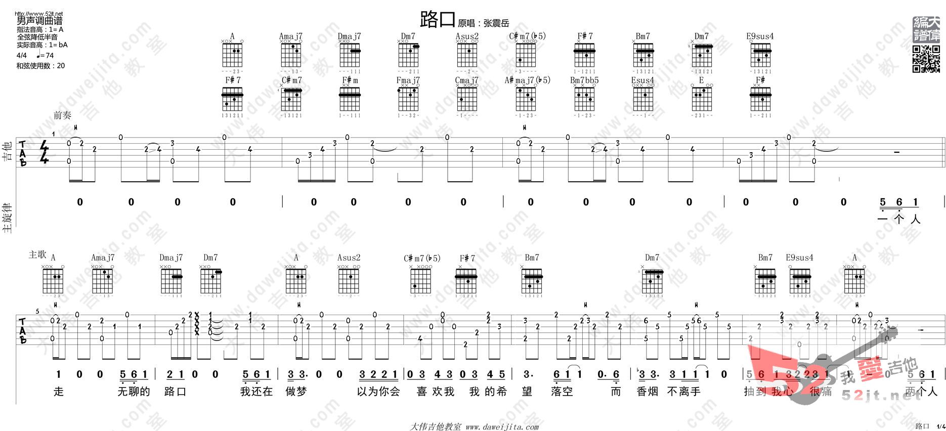 路口 教学吉他谱视频吉他谱 张震岳-彼岸吉他 - 一站