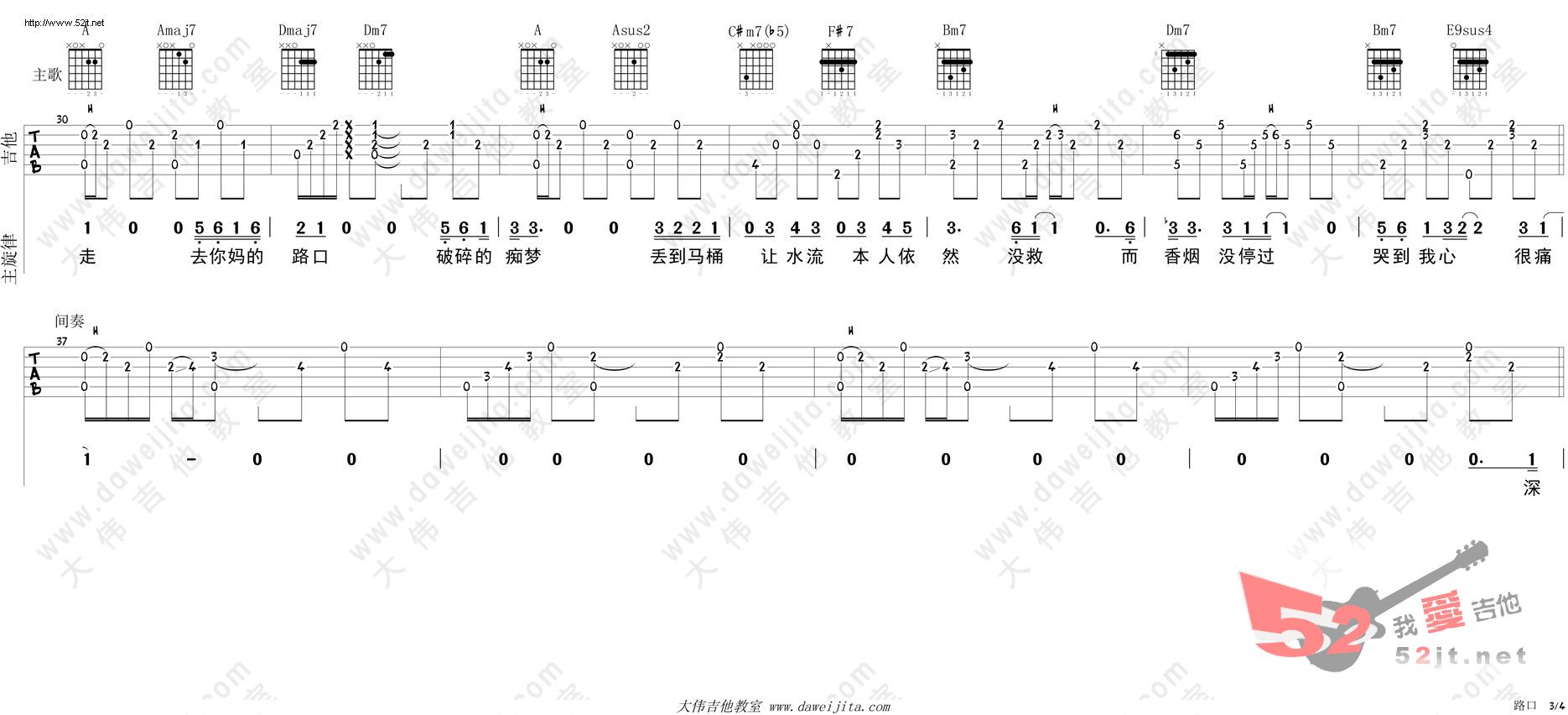 路口 教学吉他谱视频吉他谱 张震岳-彼岸吉他 - 一站