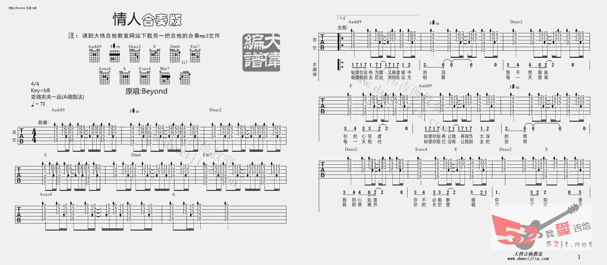 beyond情人邓紫棋版本教学吉他谱视频吉他谱