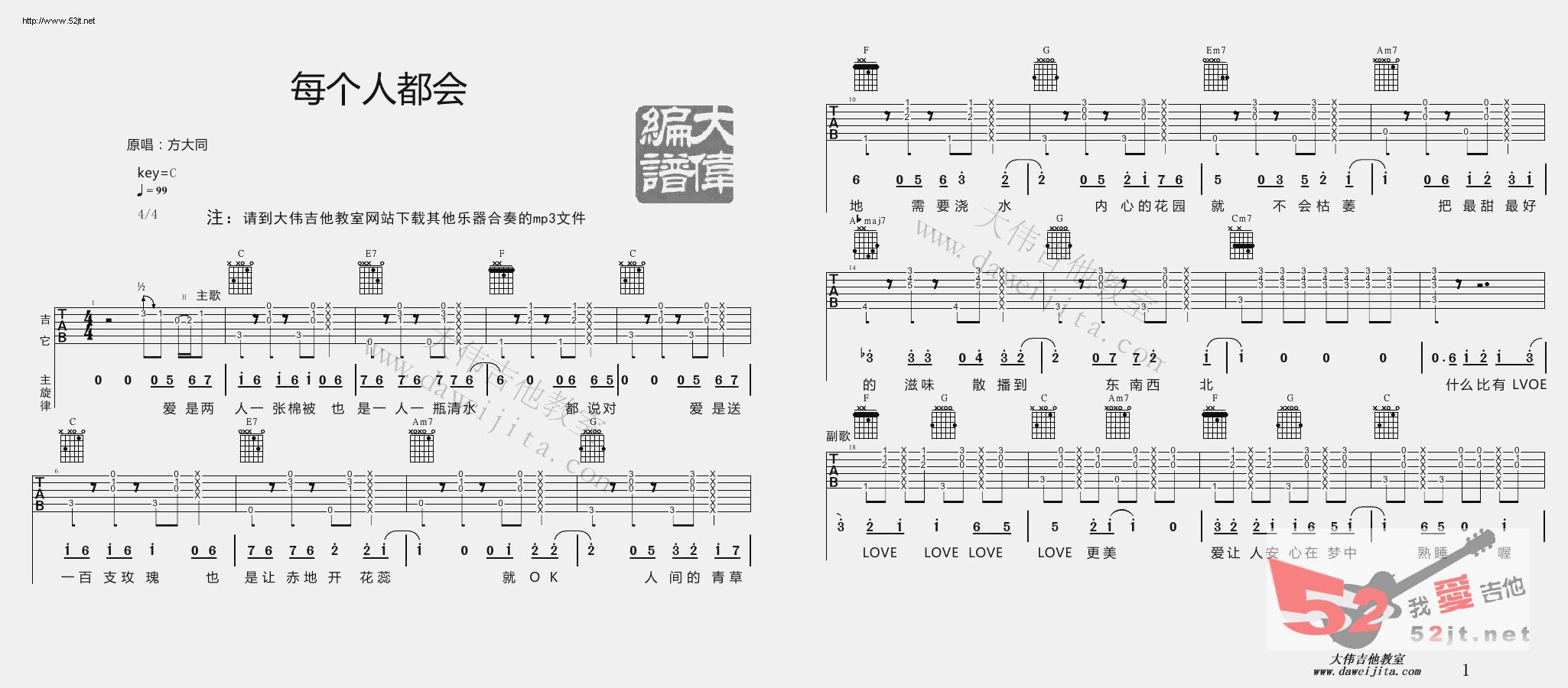 每个人都会 经典教学吉他谱视频 吉他谱