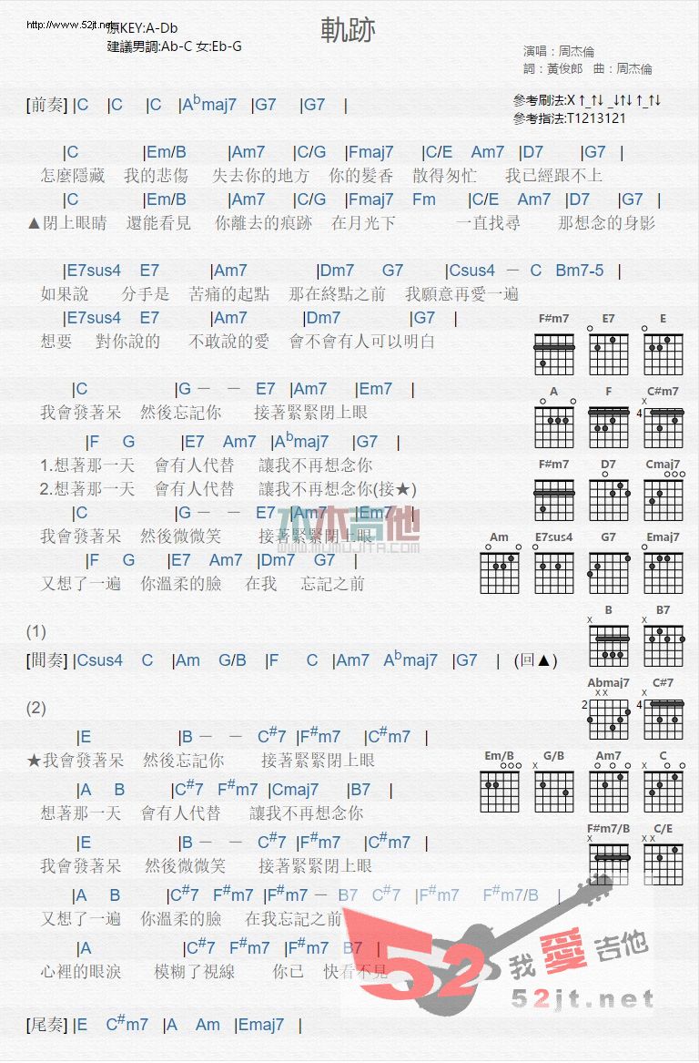 轨迹 初学版 吉他谱