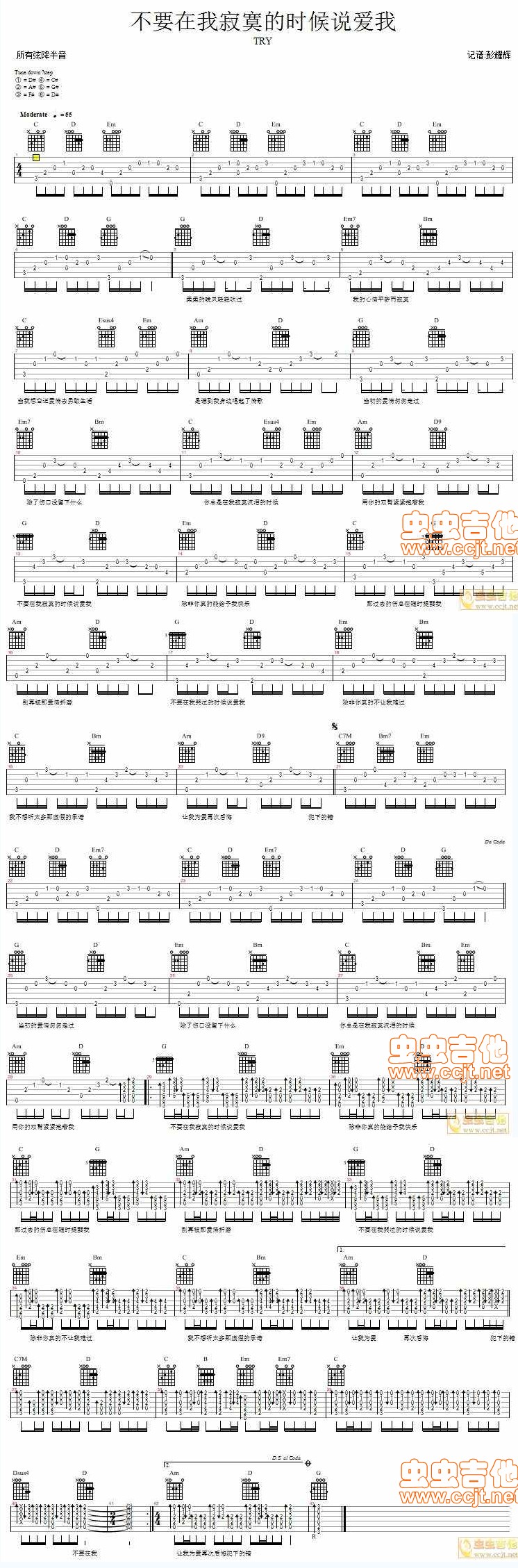 《不要在我寂寞的时候说爱我—try》吉他谱