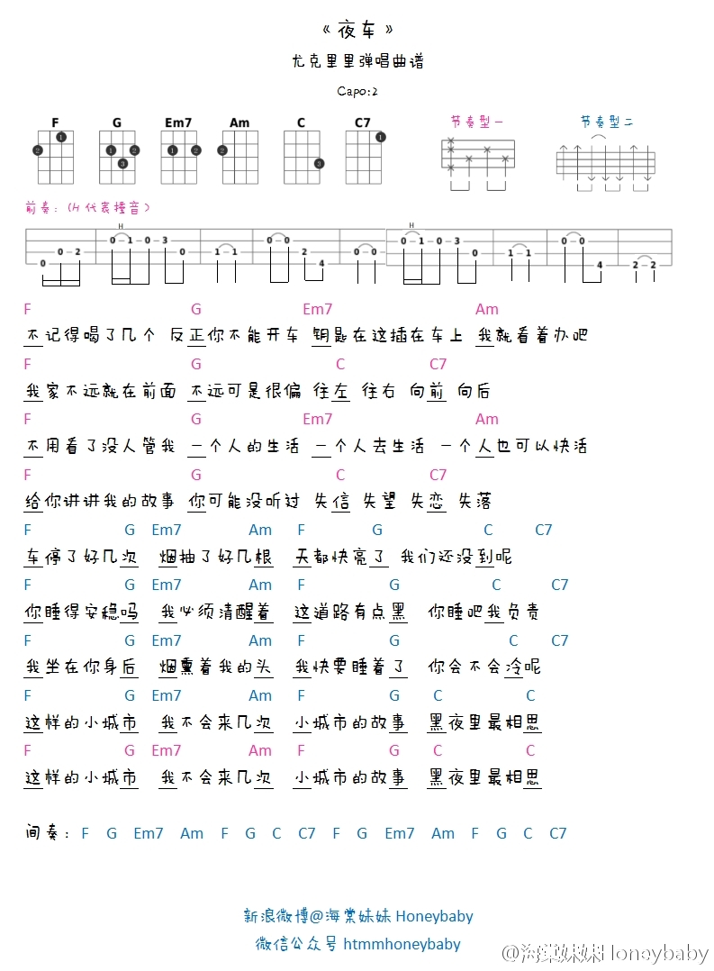 曾轶可夜车吉他谱