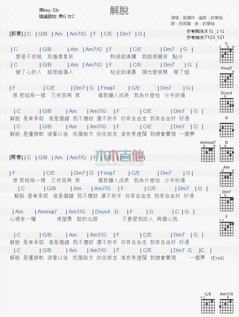 解脱 吉他谱