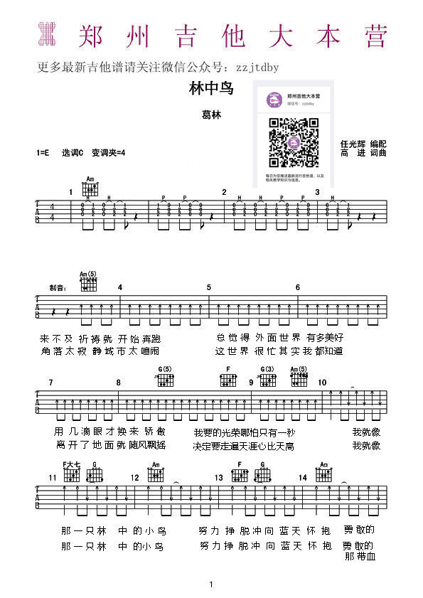 林中鸟吉他谱 葛林-彼岸吉他 - 一站式吉他爱好者服务平台