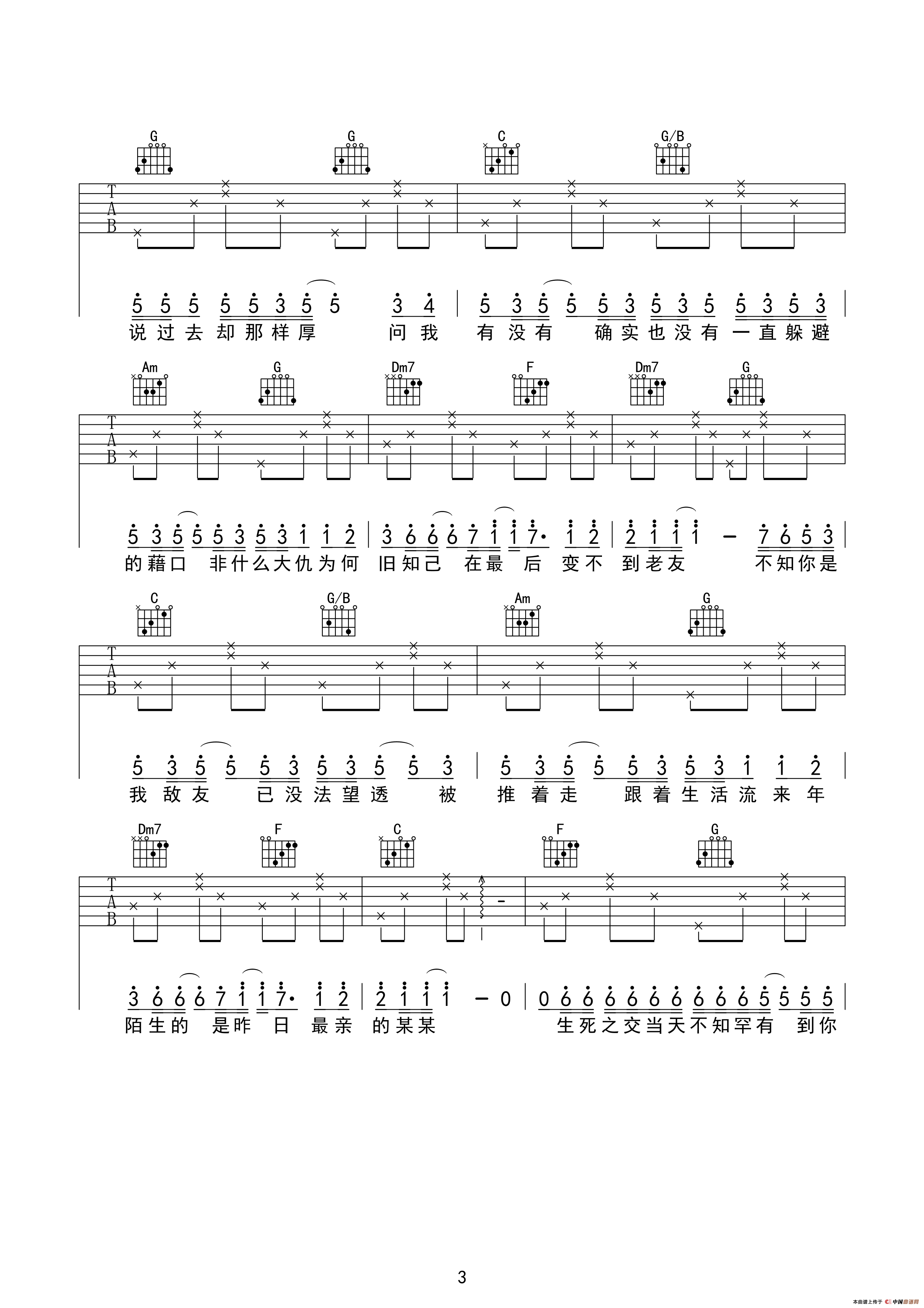 陈奕迅《最佳损友(c调高清版)》吉他谱