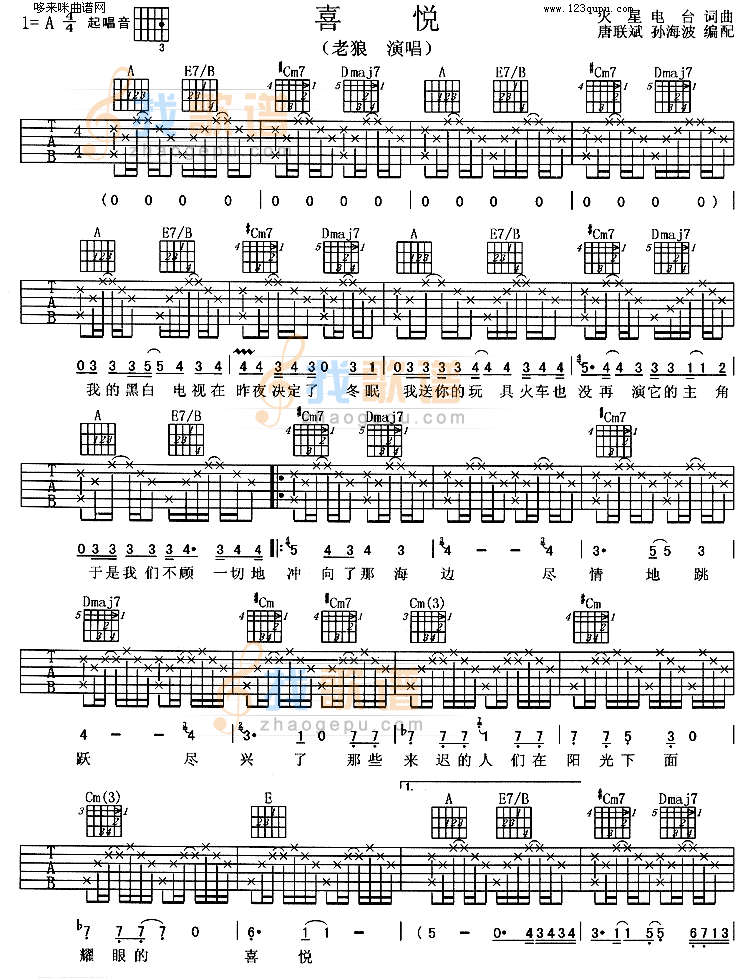 《喜悦 (老狼)》吉他谱