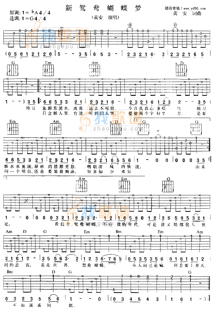 《新鸳鸯蝴蝶梦》吉他谱