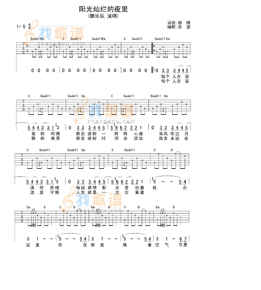 《阳光灿烂的夜里》吉他谱