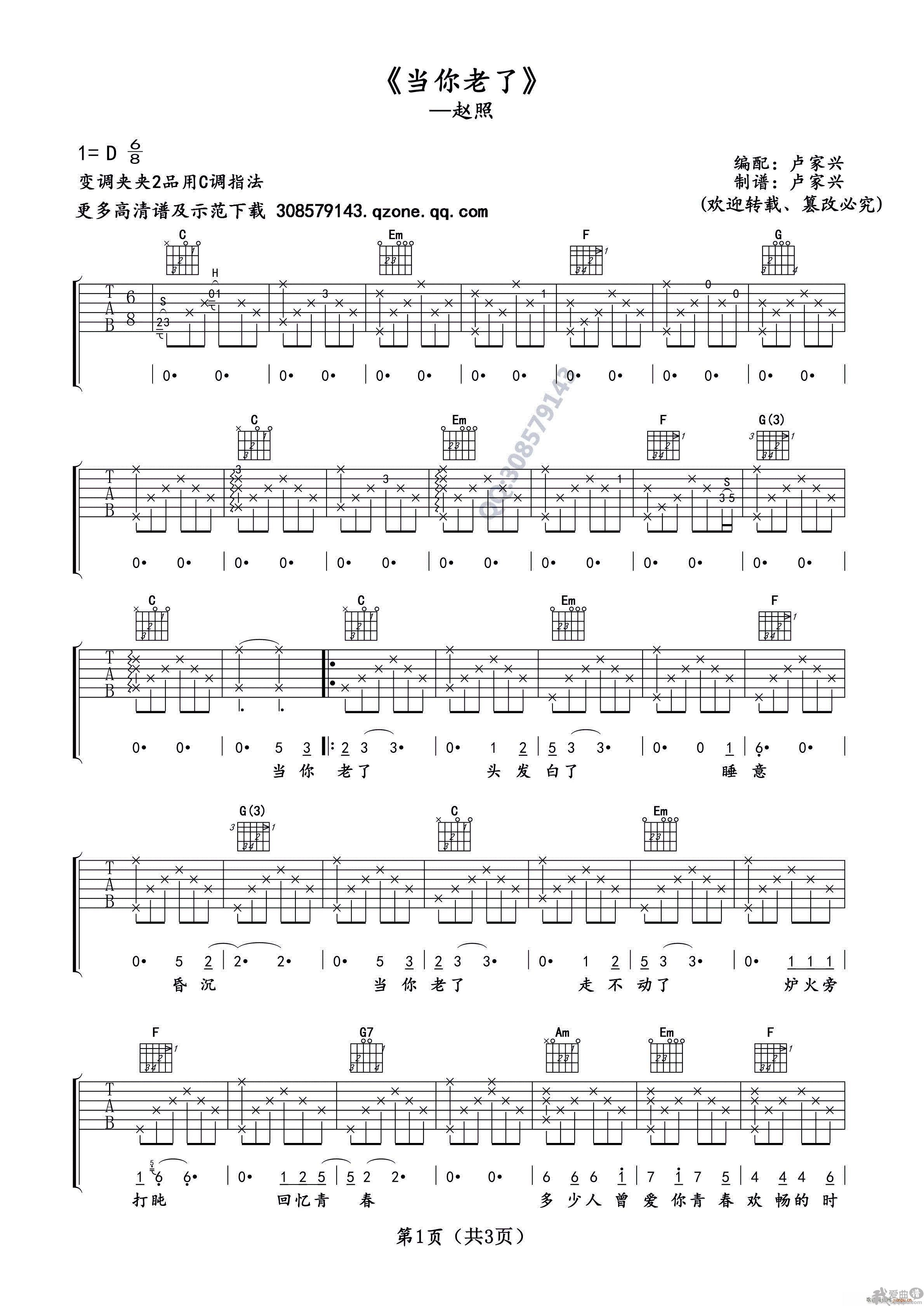 赵照《当你老了》 吉他谱