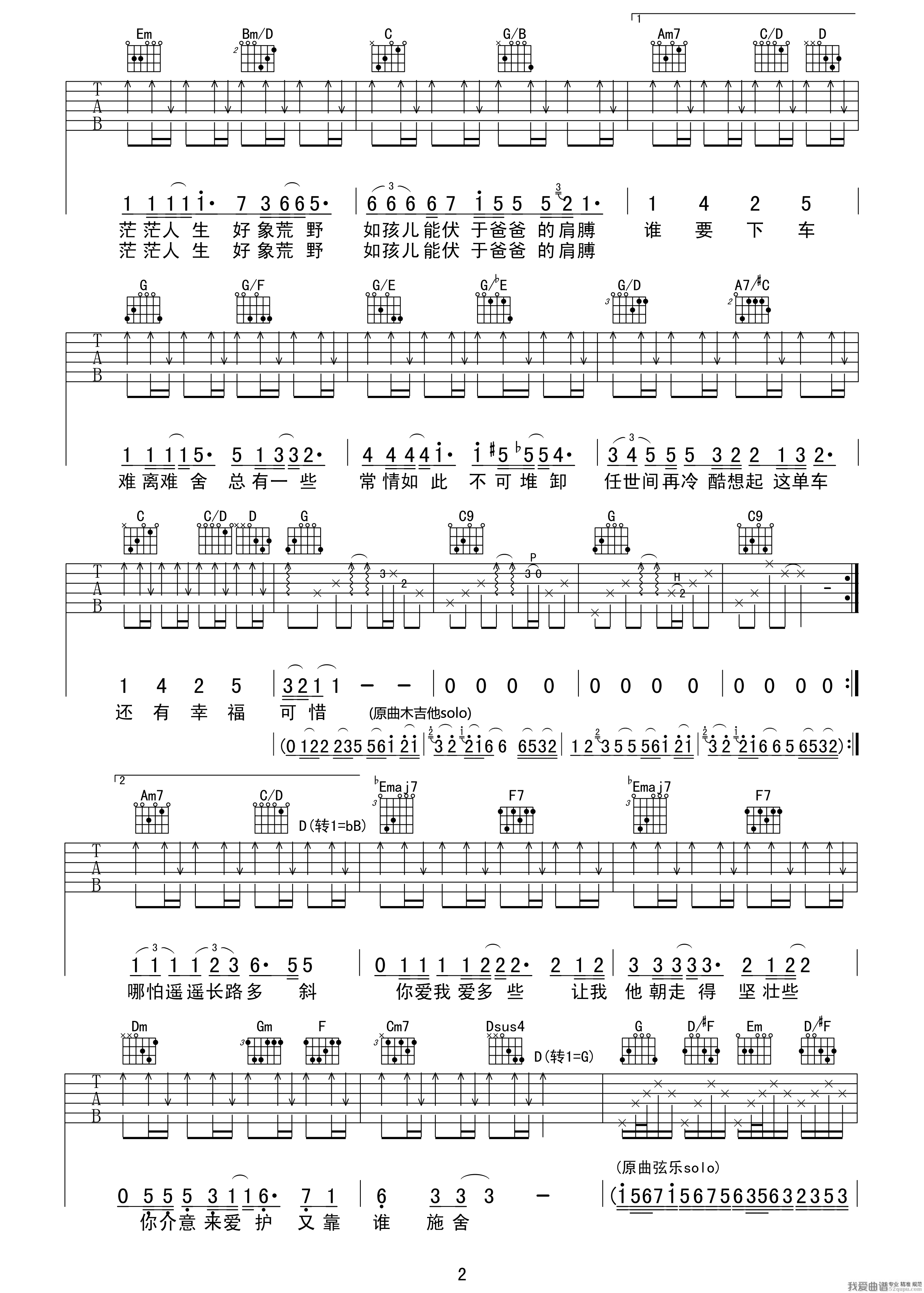 陈奕迅《单车》吉他谱/六线谱 吉他谱