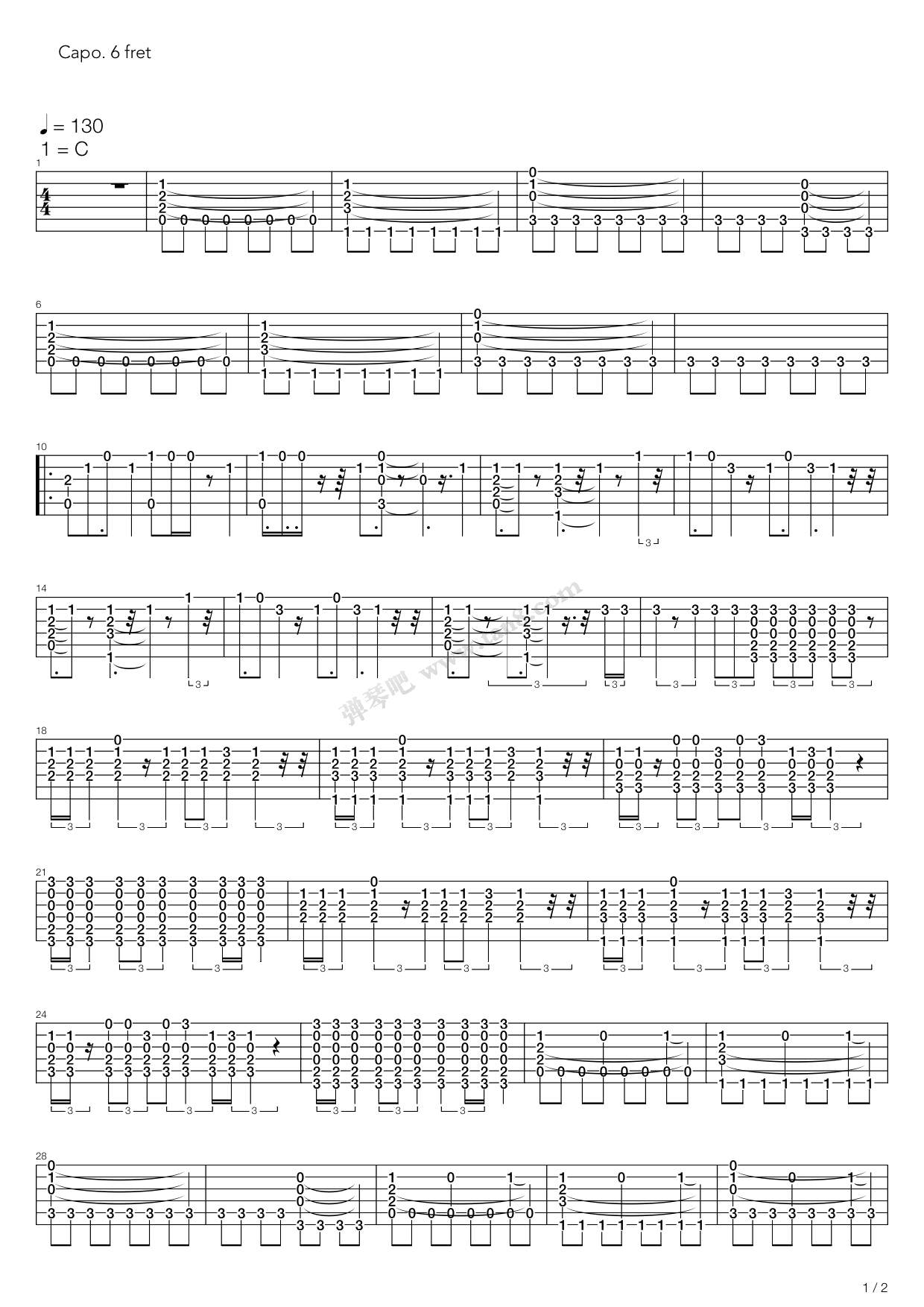 电子舞曲《seve》吉他谱_简单版六线谱_c调 吉他谱