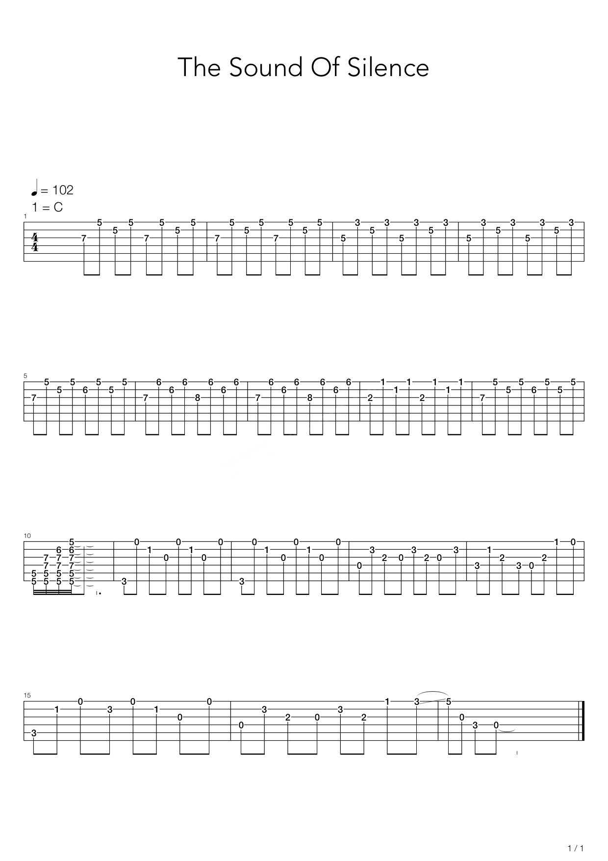 《the sound of silence(寂静之声)》吉他谱
