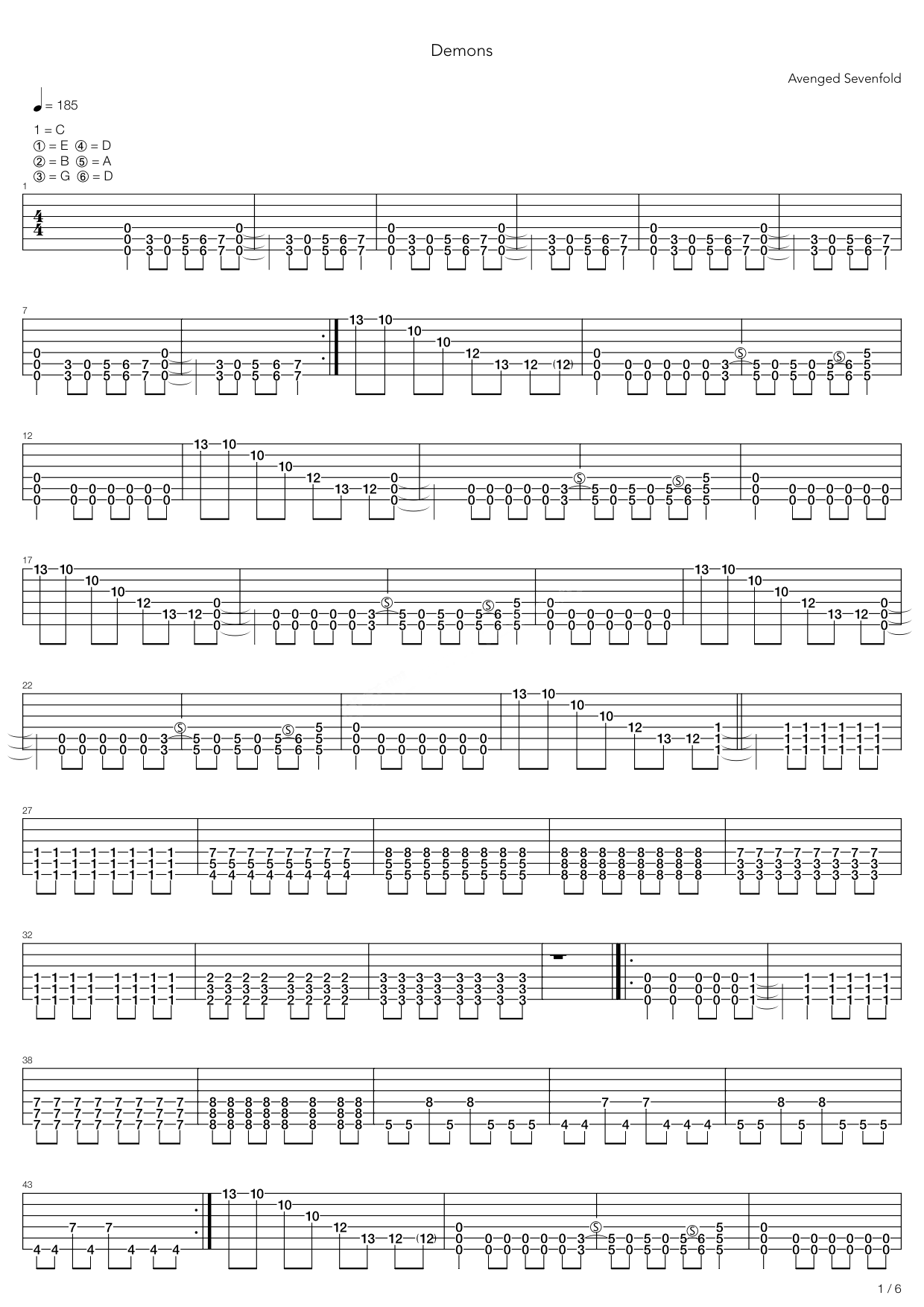 英文弹唱 浏览/4535 avenged sevenfold 《demons》吉他谱