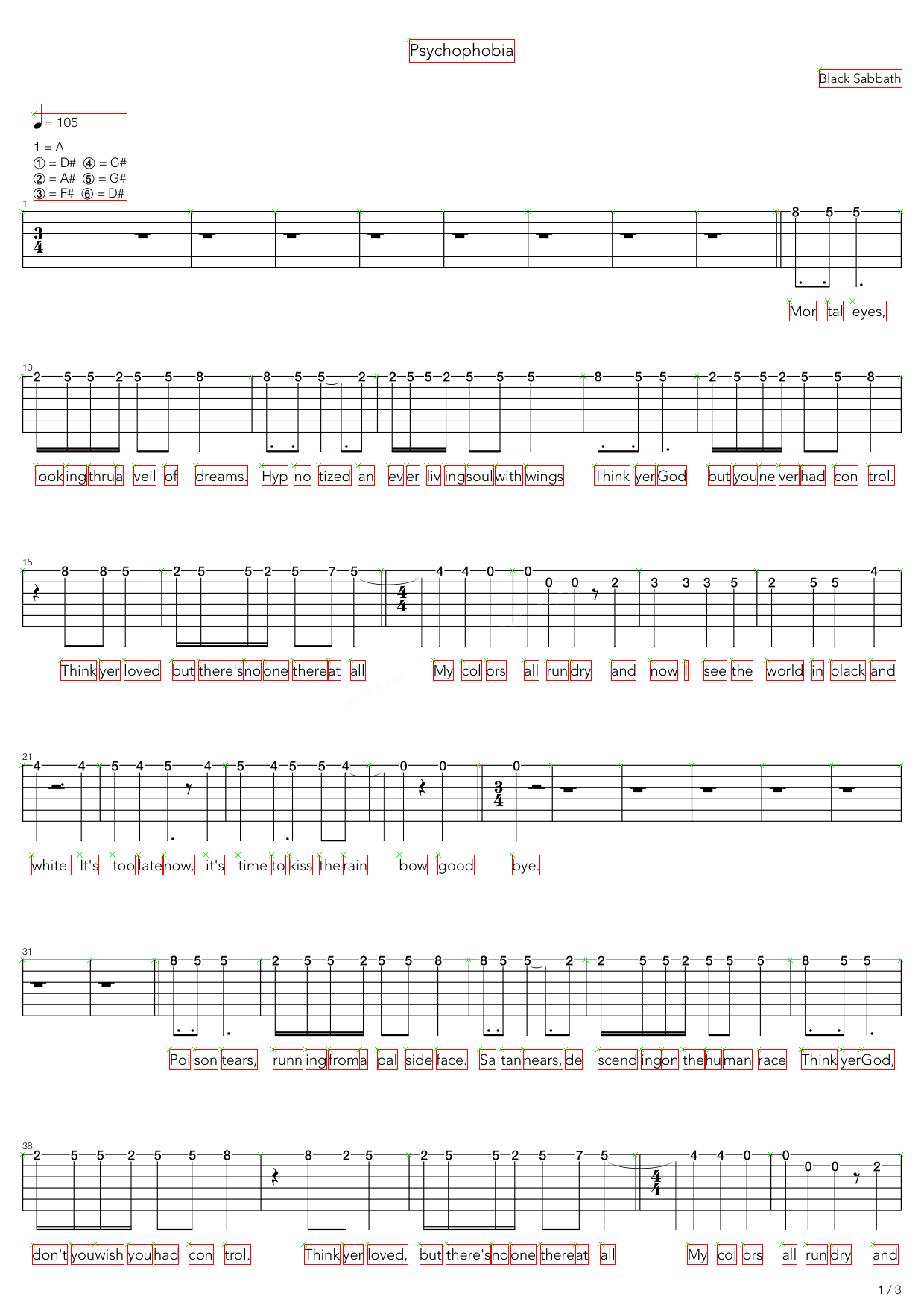 英文弹唱 浏览/2716 black sabbath 《psychophobia》吉他谱