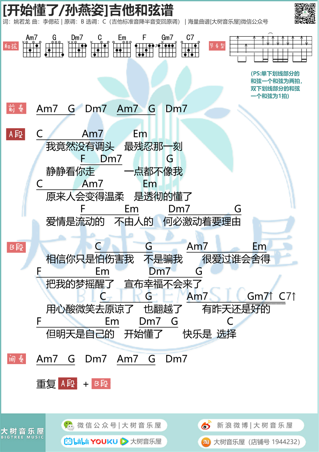 开始懂了吉他谱原版图片