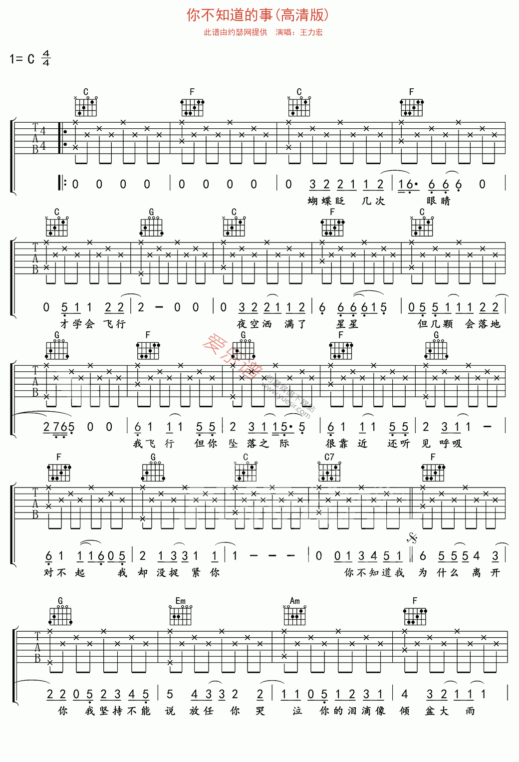 你不知道的事简谱歌谱_求王力宏 你不知道的事 钢琴曲谱,要1234567的(2)